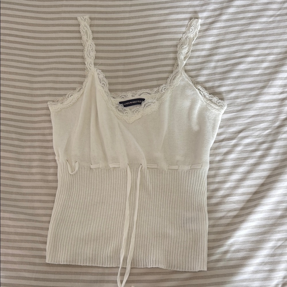 Brandy Melville Cream Ribbed Tie Front Camisole